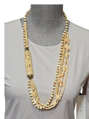 Vintage Women's Carved Elephant Beaded Brass Necklace